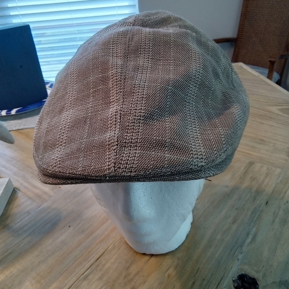 Ivy Slim Newsboy Flat Cap Brown Multi-Colored Plaid Linen/Cotton - Picture 1 of 9